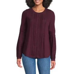 Women's Lightweight Jersey Lace Mix Long Sleeve Pintuck Top