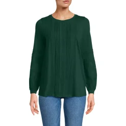 Women's Lightweight Jersey Lace Mix Long Sleeve Pintuck Top