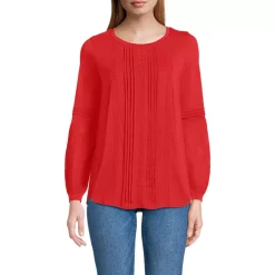 Women's Lightweight Jersey Lace Mix Long Sleeve Pintuck Top