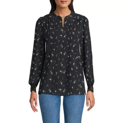 Women's Lightweight Jersey Long Sleeve Button Front Pintuck Top
