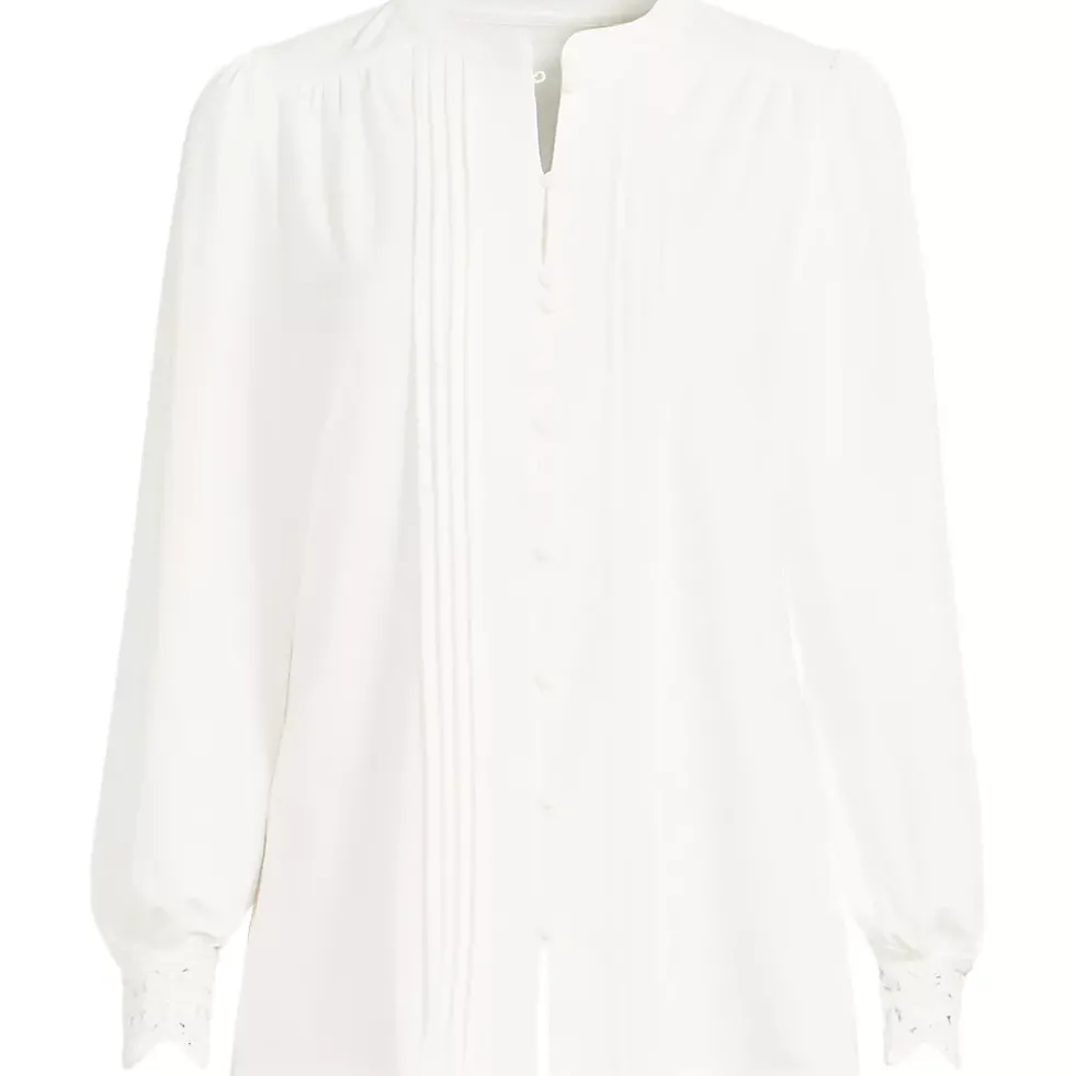 Women's Lightweight Jersey Long Sleeve Button Front Pintuck Top
