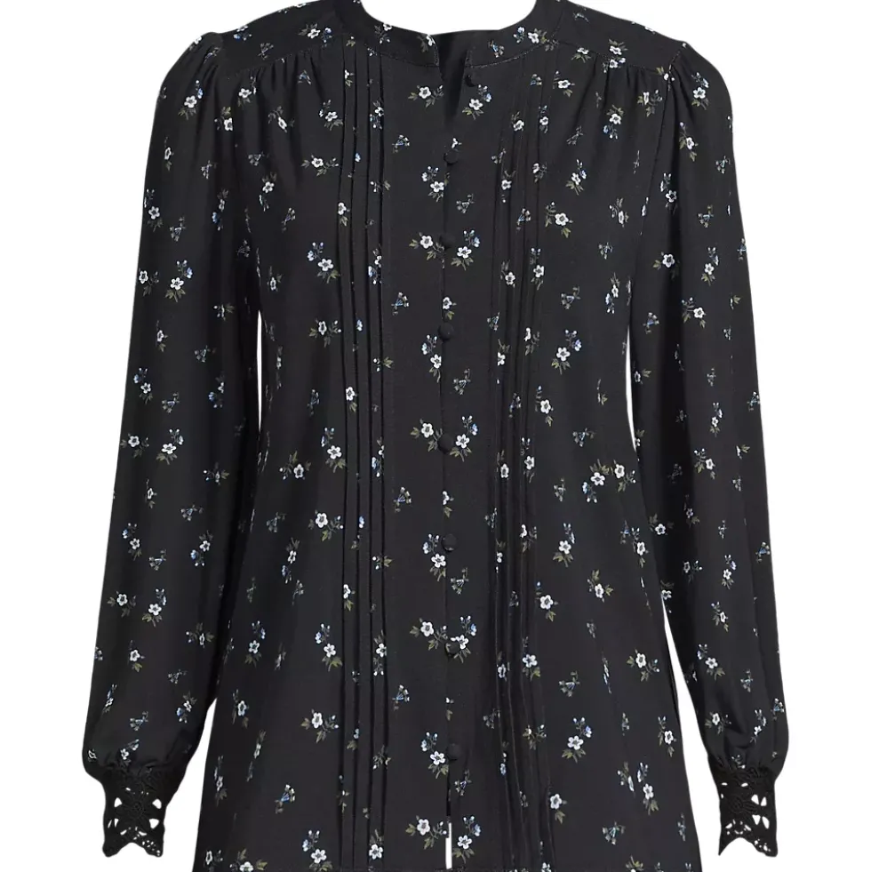 Women's Lightweight Jersey Long Sleeve Button Front Pintuck Top