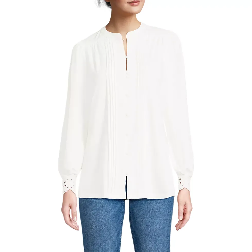 Women's Lightweight Jersey Long Sleeve Button Front Pintuck Top