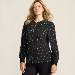 Women's Lightweight Jersey Long Sleeve Button Front Pintuck Top