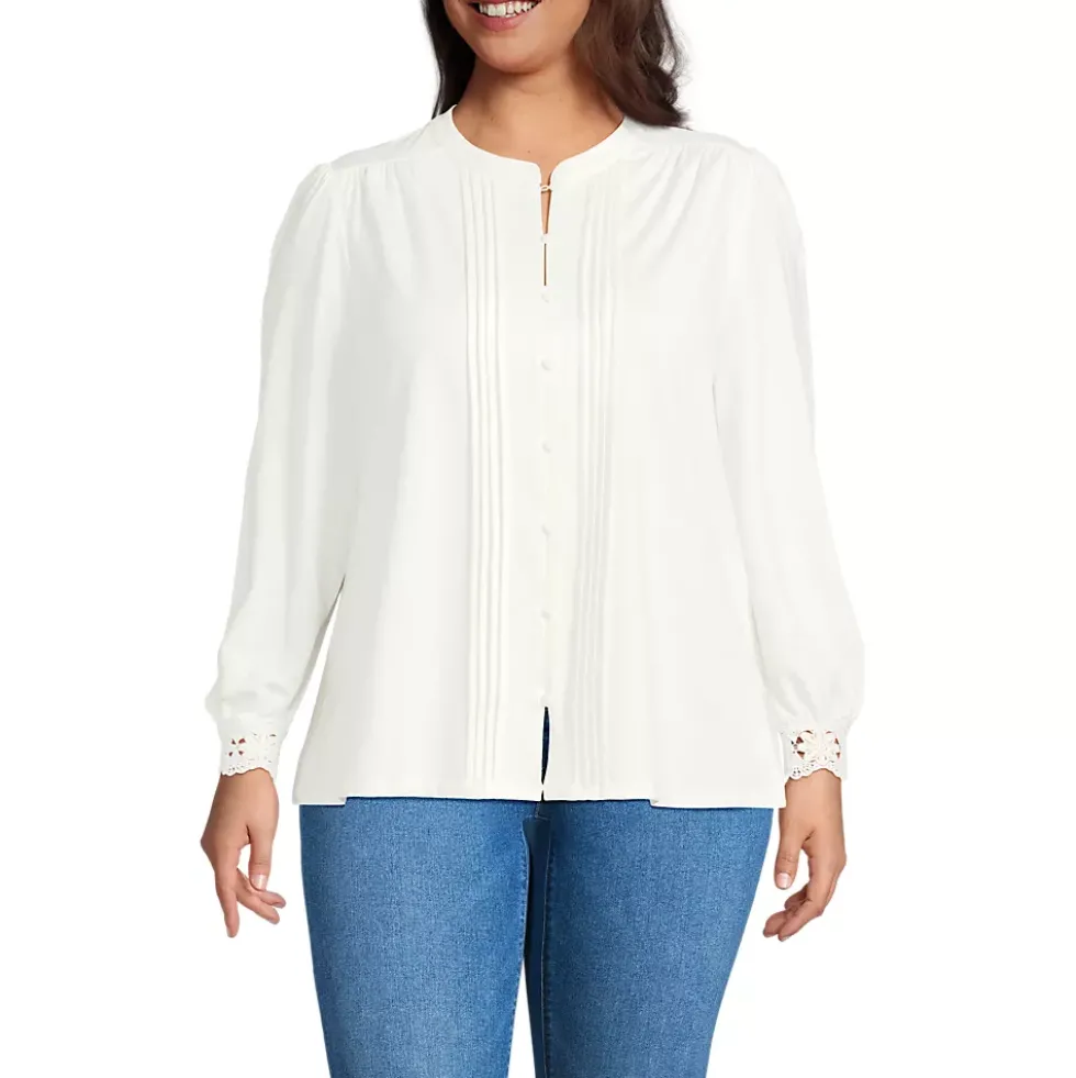 Women's Lightweight Jersey Long Sleeve Button Front Pintuck Top