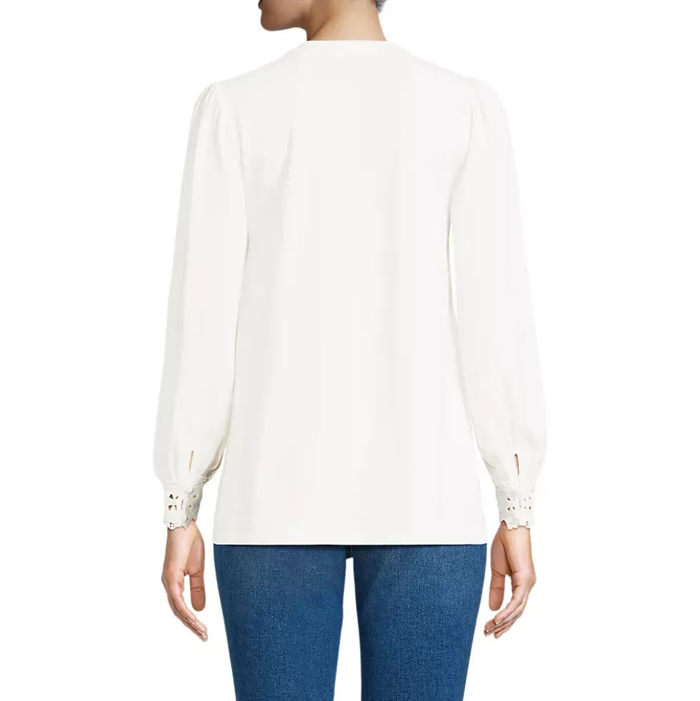 Women's Lightweight Jersey Long Sleeve Button Front Pintuck Top