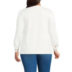 Women's Lightweight Jersey Long Sleeve Button Front Pintuck Top