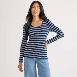 Women's Lightweight Jersey Skimming Long Sleeve Scoop Neck T-shirt