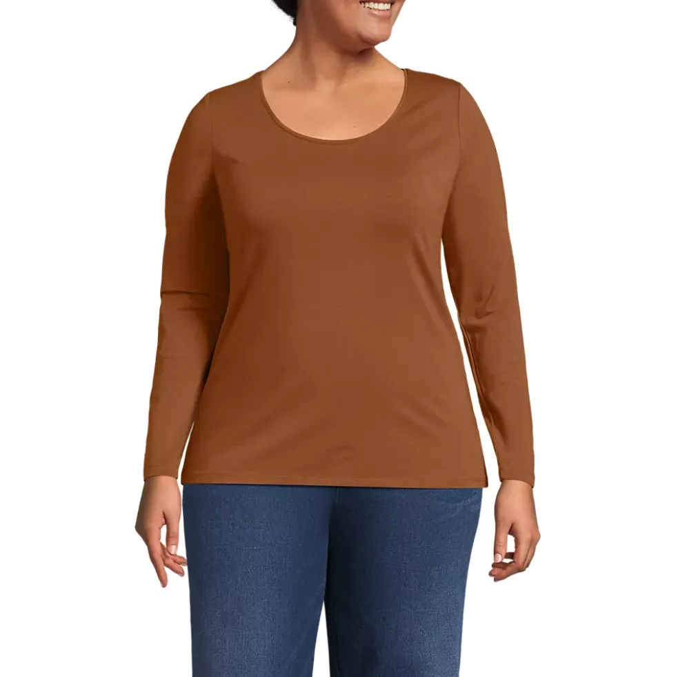 Women's Lightweight Jersey Skimming Long Sleeve Scoop Neck T-shirt