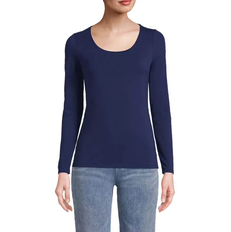 Women's Lightweight Jersey Skimming Long Sleeve Scoop Neck T-shirt