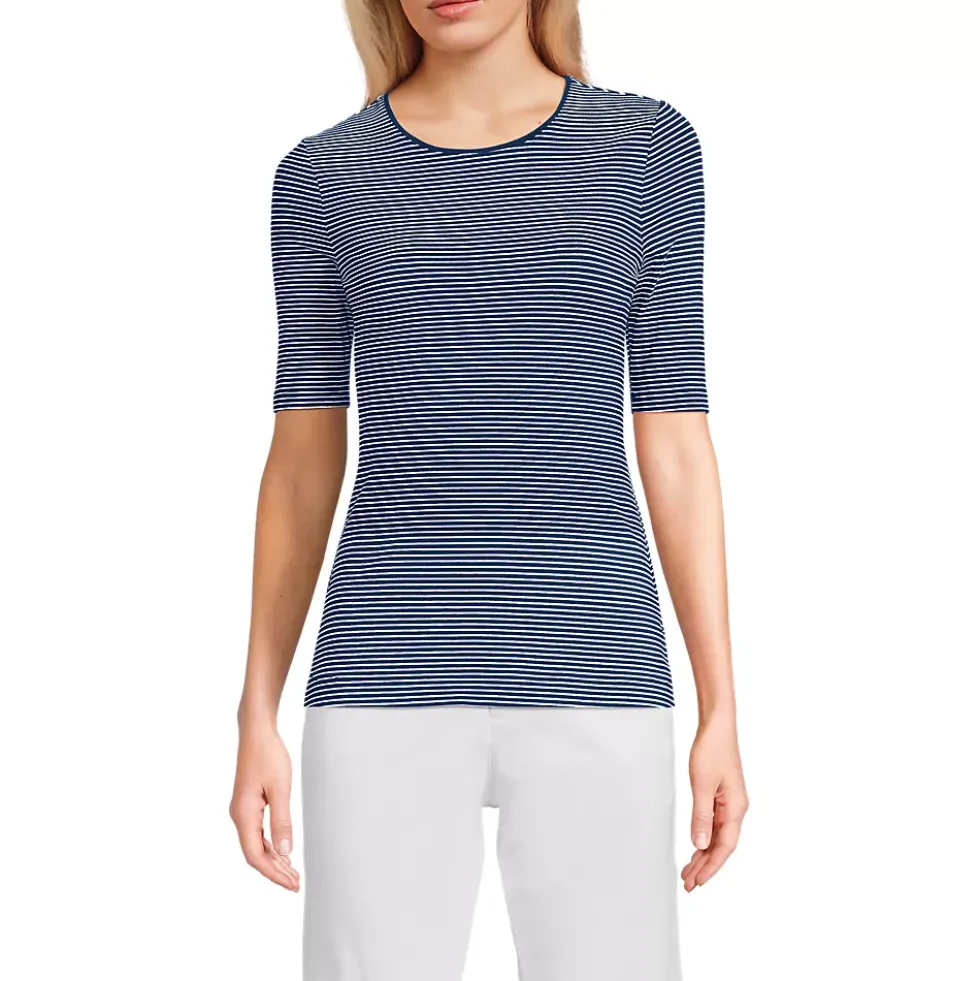 Women's Lightweight Jersey Skimming Elbow Sleeve Crew Neck T-shirt