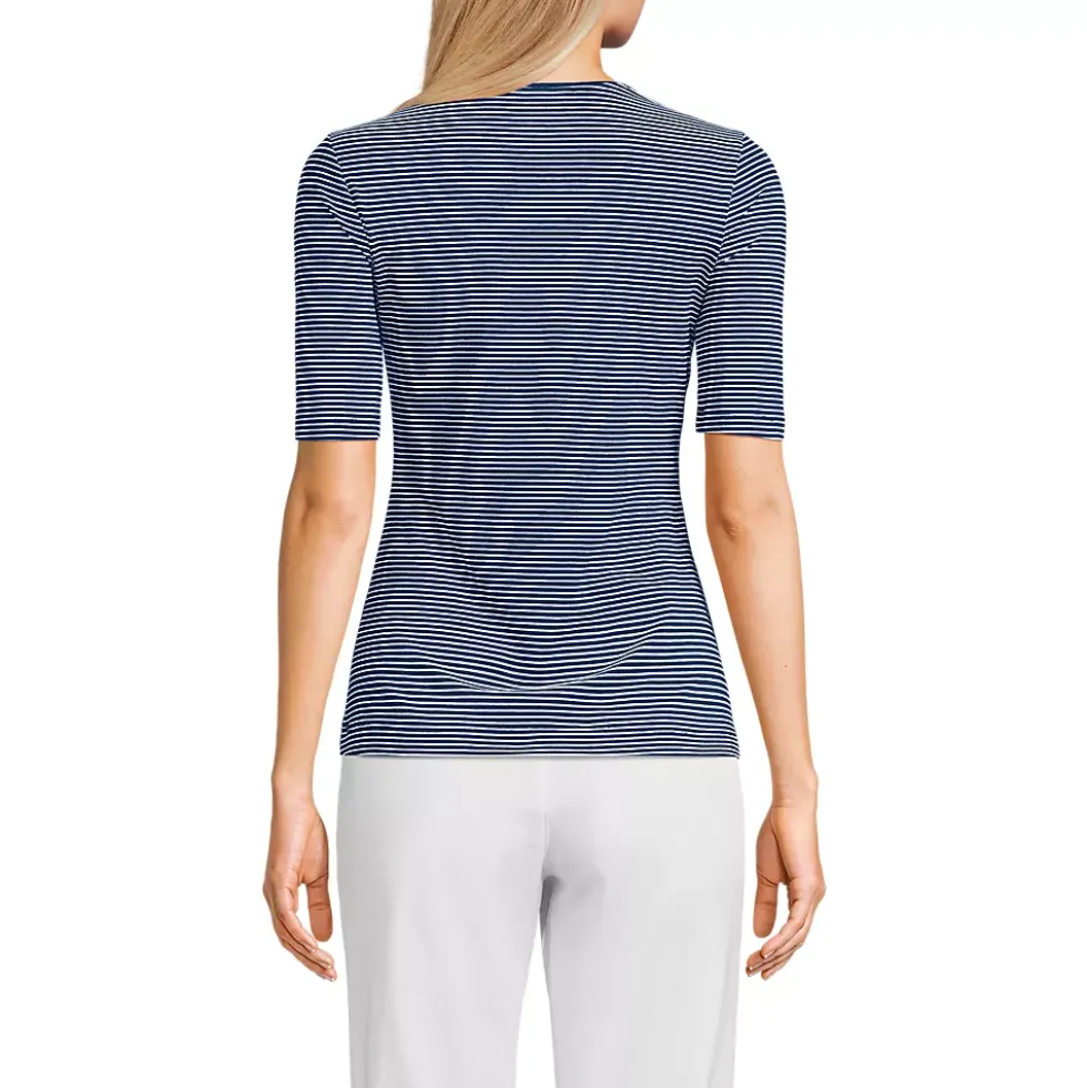 Women's Lightweight Jersey Skimming Elbow Sleeve Crew Neck T-shirt