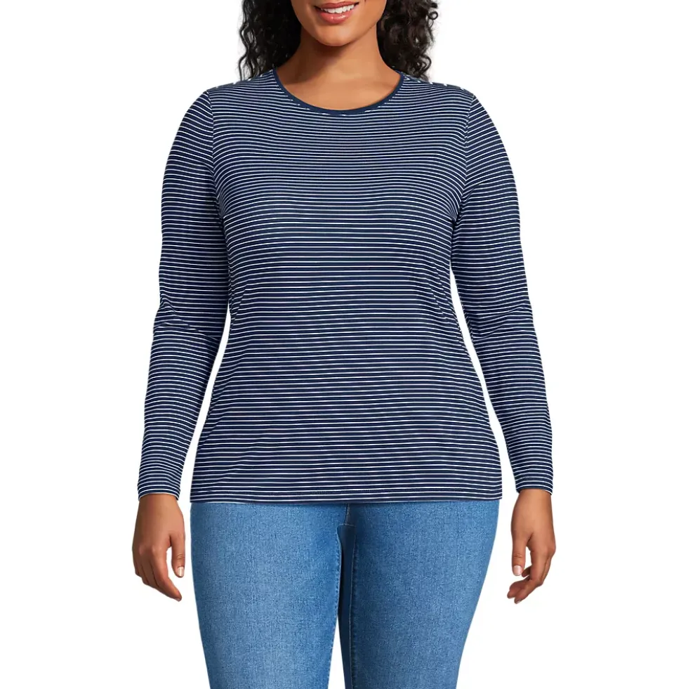 Women's Lightweight Jersey Skimming Long Sleeve Crew Neck T-shirt