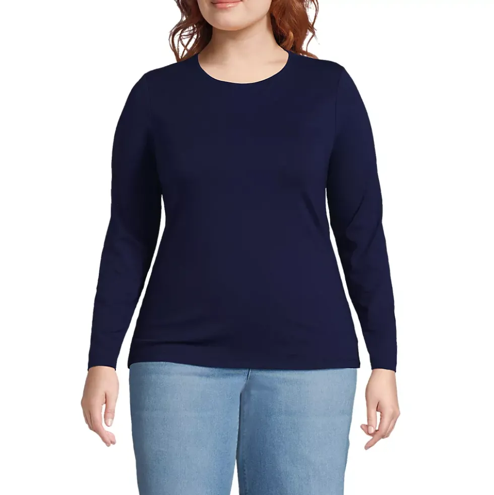 Women's Lightweight Jersey Skimming Long Sleeve Crew Neck T-shirt