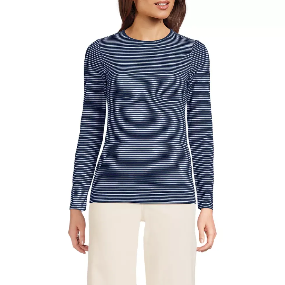 Women's Lightweight Jersey Skimming Long Sleeve Crew Neck T-shirt