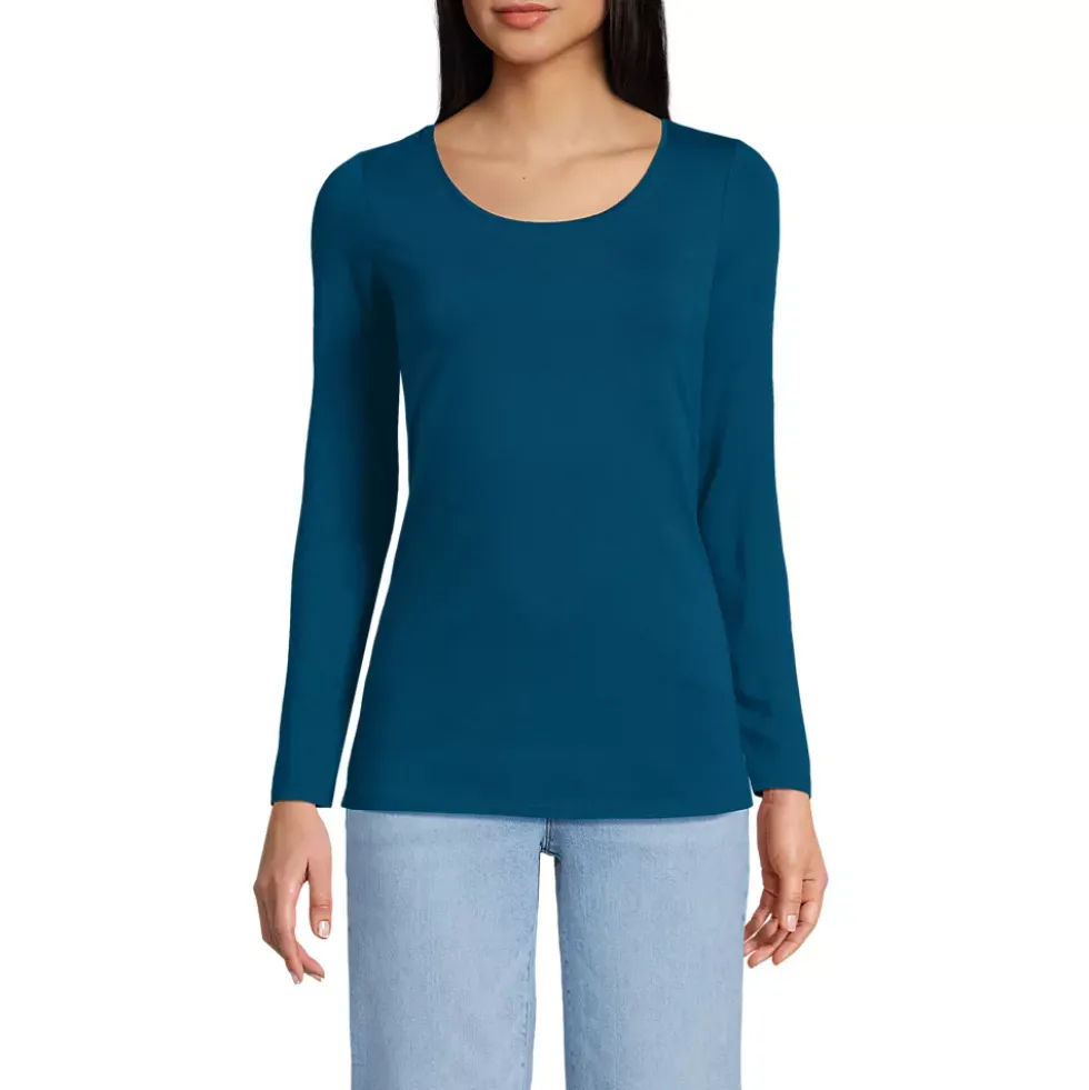 Women's Lightweight Jersey Skimming Long Sleeve Scoop Neck T-shirt
