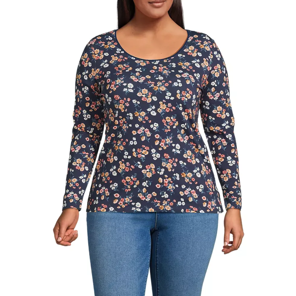 Women's Lightweight Jersey Skimming Long Sleeve Scoop Neck T-shirt
