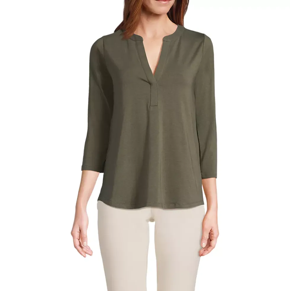 Women's Lightweight Jersey 3/4 Sleeve Notchneck Blouse
