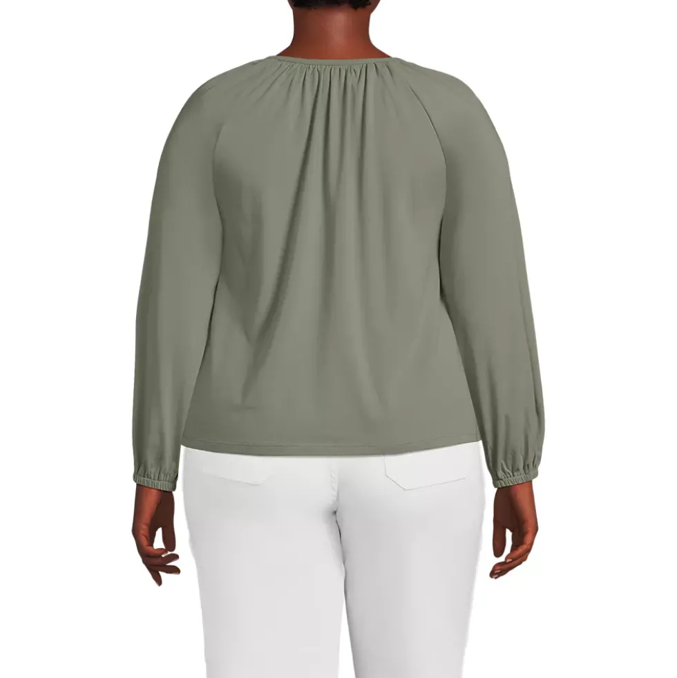 Women's Lightweight Jersey 3/4 Sleeve Notch Neck Gather Blouse