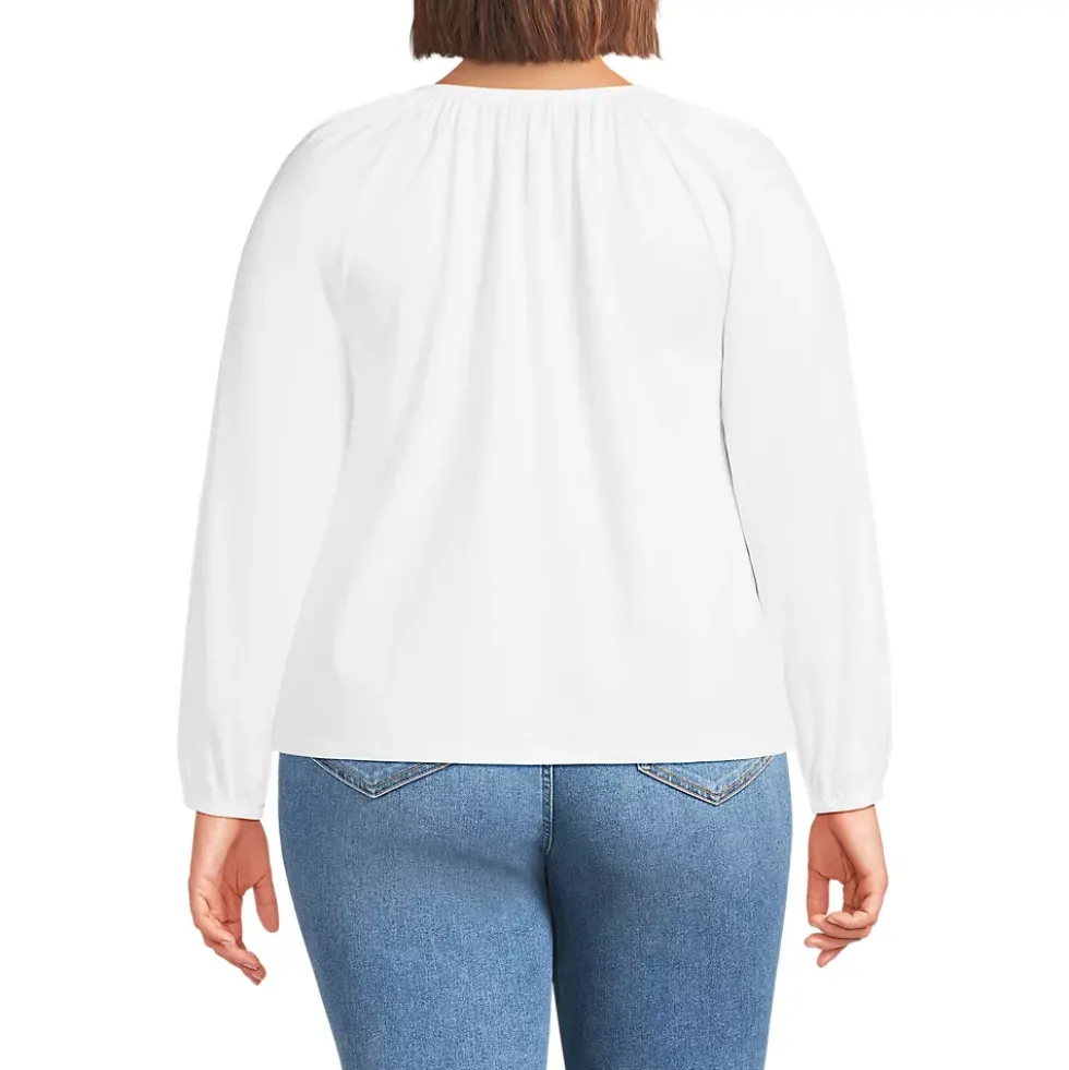 Women's Lightweight Jersey 3/4 Sleeve Notch Neck Gather Blouse