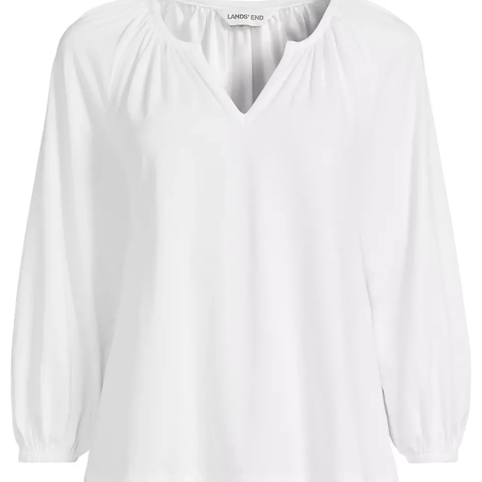 Women's Lightweight Jersey 3/4 Sleeve Notch Neck Gather Blouse