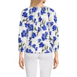 Women's Lightweight Jersey 3/4 Sleeve Notch Neck Gather Blouse