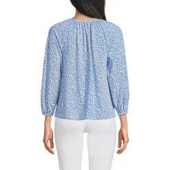 Women's Lightweight Jersey 3/4 Sleeve Notch Neck Gather Blouse