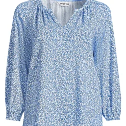 Women's Lightweight Jersey 3/4 Sleeve Notch Neck Gather Blouse