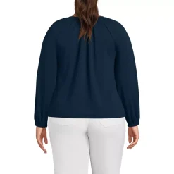 Women's Lightweight Jersey 3/4 Sleeve Notch Neck Gather Blouse