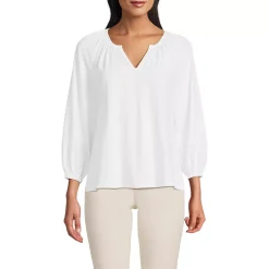Women's Lightweight Jersey 3/4 Sleeve Notch Neck Gather Blouse