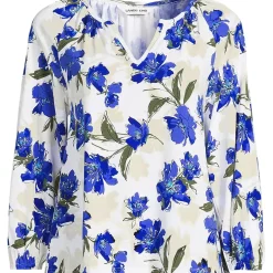 Women's Lightweight Jersey 3/4 Sleeve Notch Neck Gather Blouse