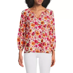 Women's Lightweight Jersey 3/4 Sleeve Notch Neck Gather Blouse