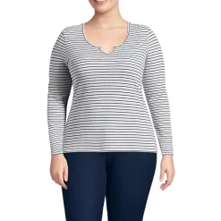 Women's Lightweight Waffle Long Sleeve Notch Neck T-Shirt