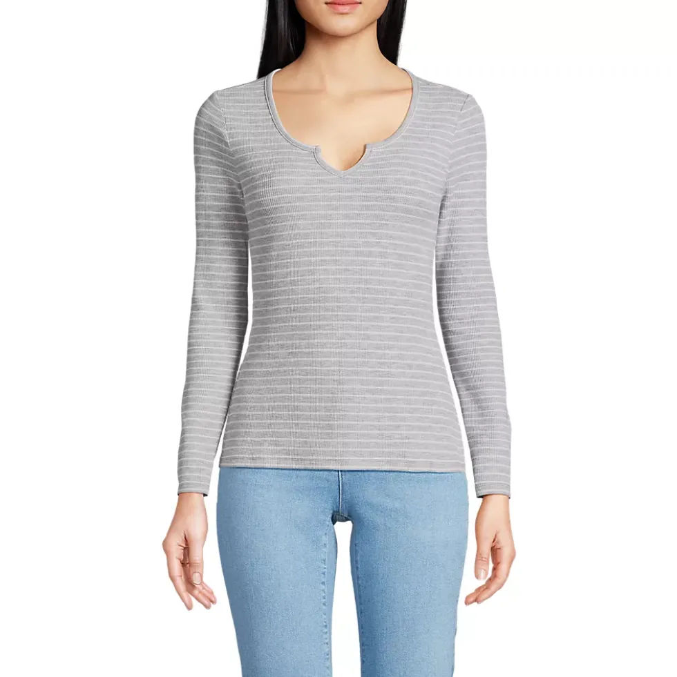 Women's Lightweight Waffle Long Sleeve Notch Neck T-Shirt