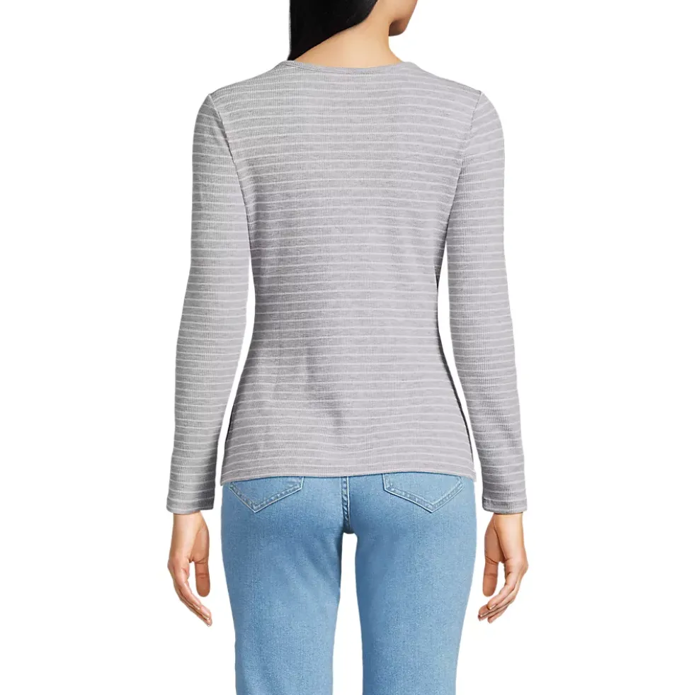 Women's Lightweight Waffle Long Sleeve Notch Neck T-Shirt