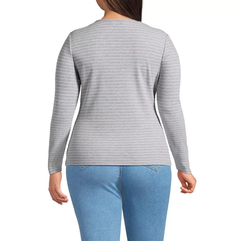 Women's Lightweight Waffle Long Sleeve Notch Neck T-Shirt