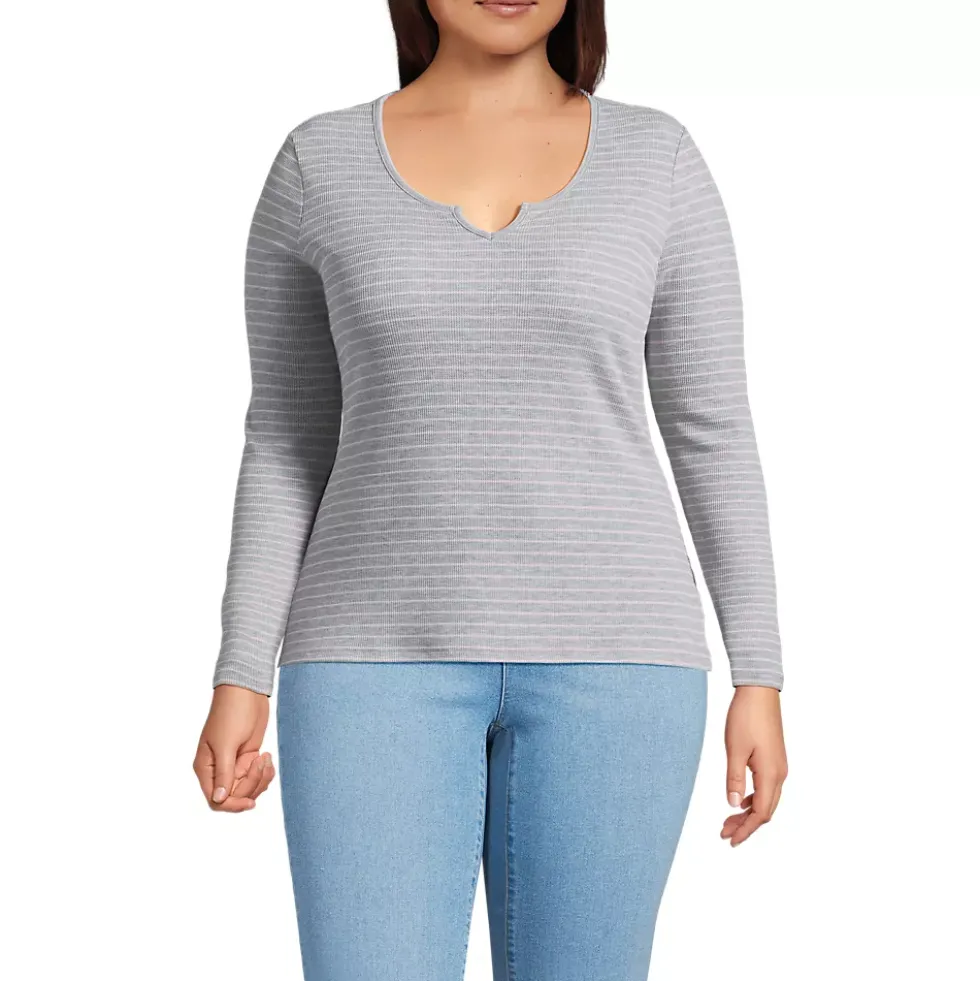 Women's Lightweight Waffle Long Sleeve Notch Neck T-Shirt