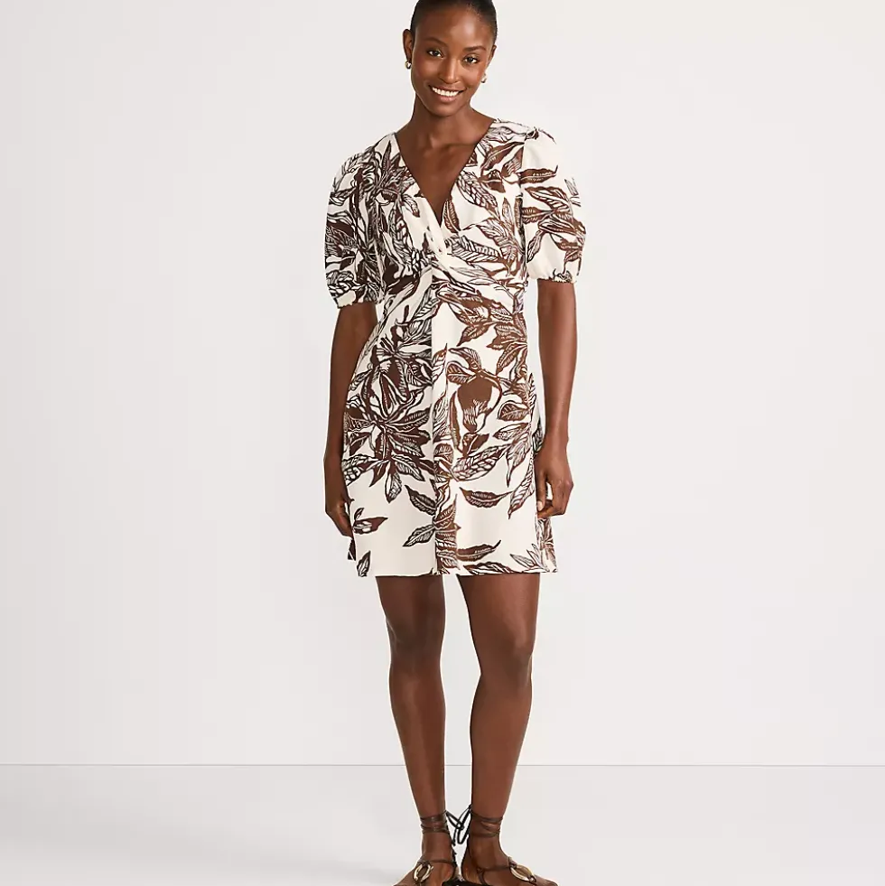 Women's Linen Above the Knee Puff Sleeve Dress