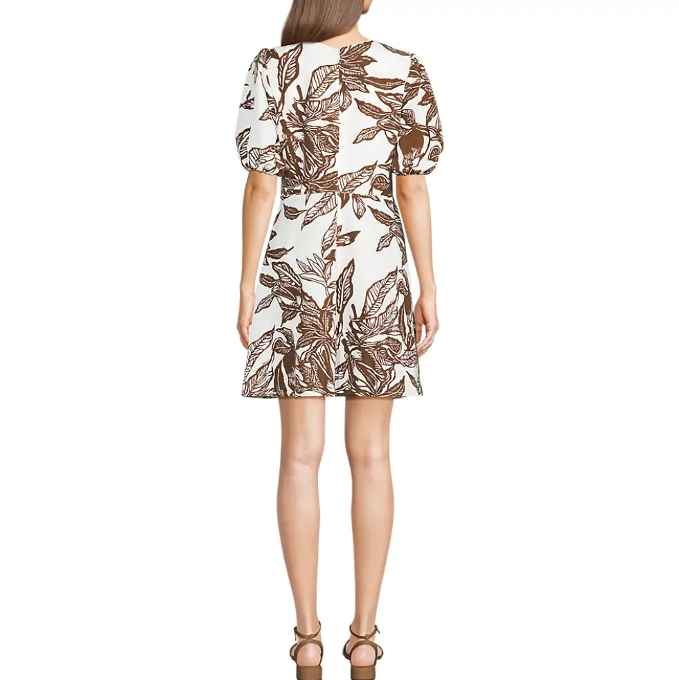 Women's Linen Above the Knee Puff Sleeve Dress