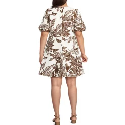 Women's Linen Above the Knee Puff Sleeve Dress