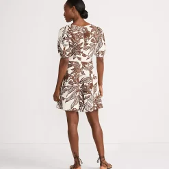 Women's Linen Above the Knee Puff Sleeve Dress