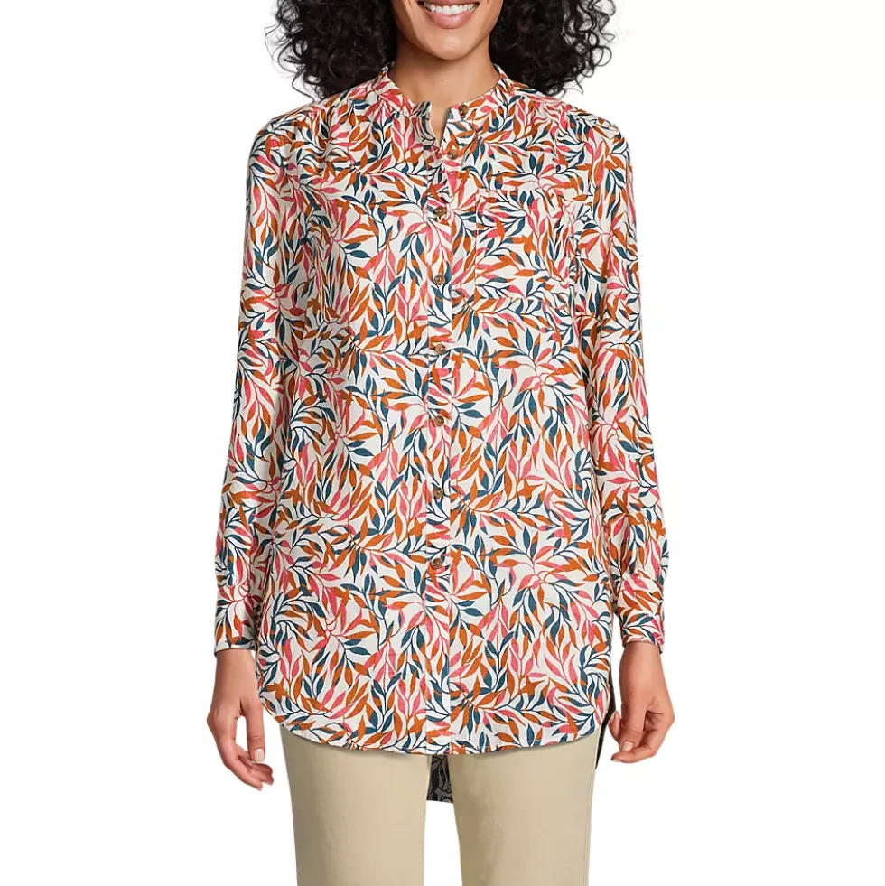 Women's Linen A-Line Long Sleeve Tunic Top