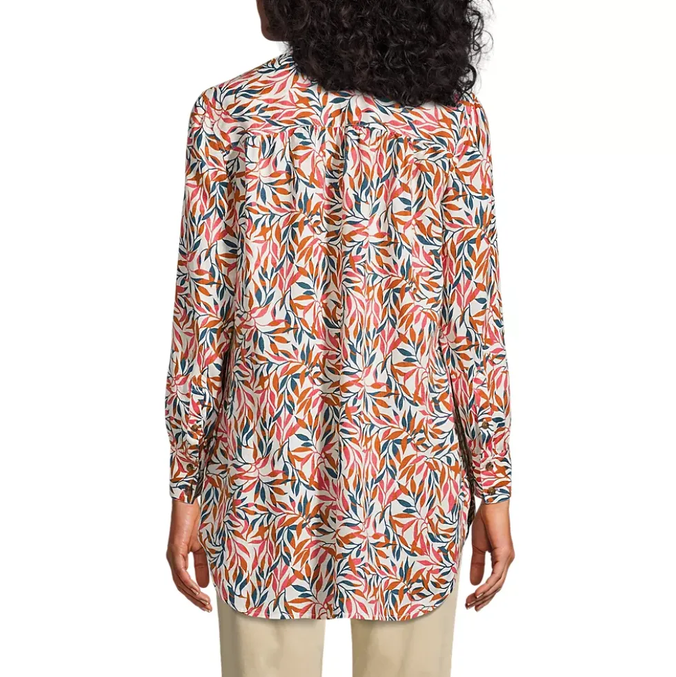 Women's Linen A-Line Long Sleeve Tunic Top
