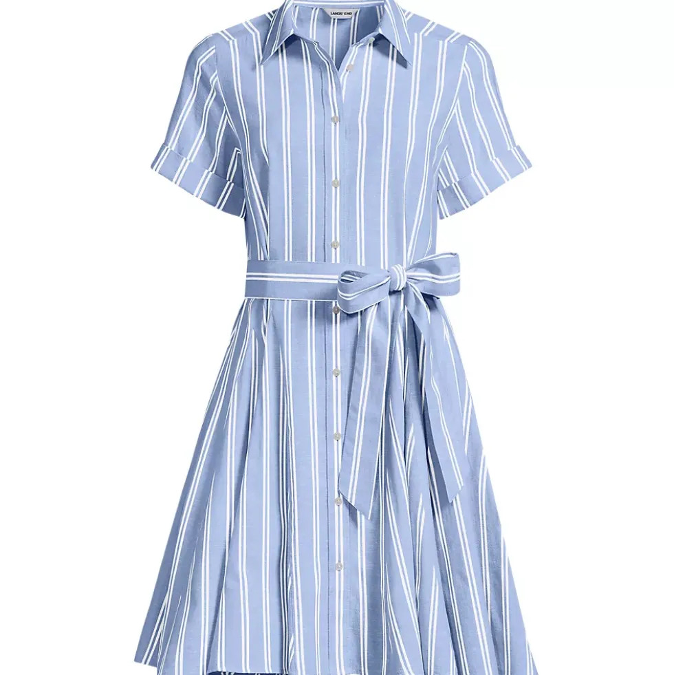 Women's Linen Blend Button Front Dress with Godets