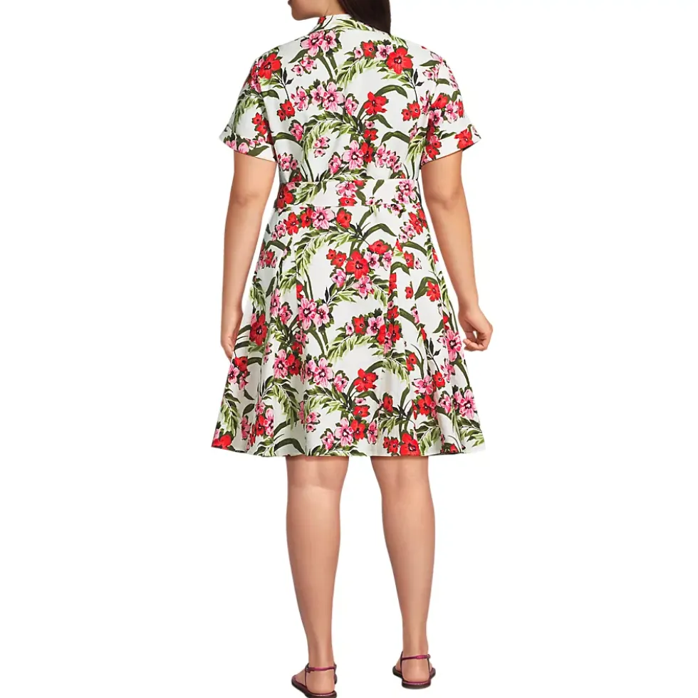 Women's Linen Blend Button Front Dress with Godets