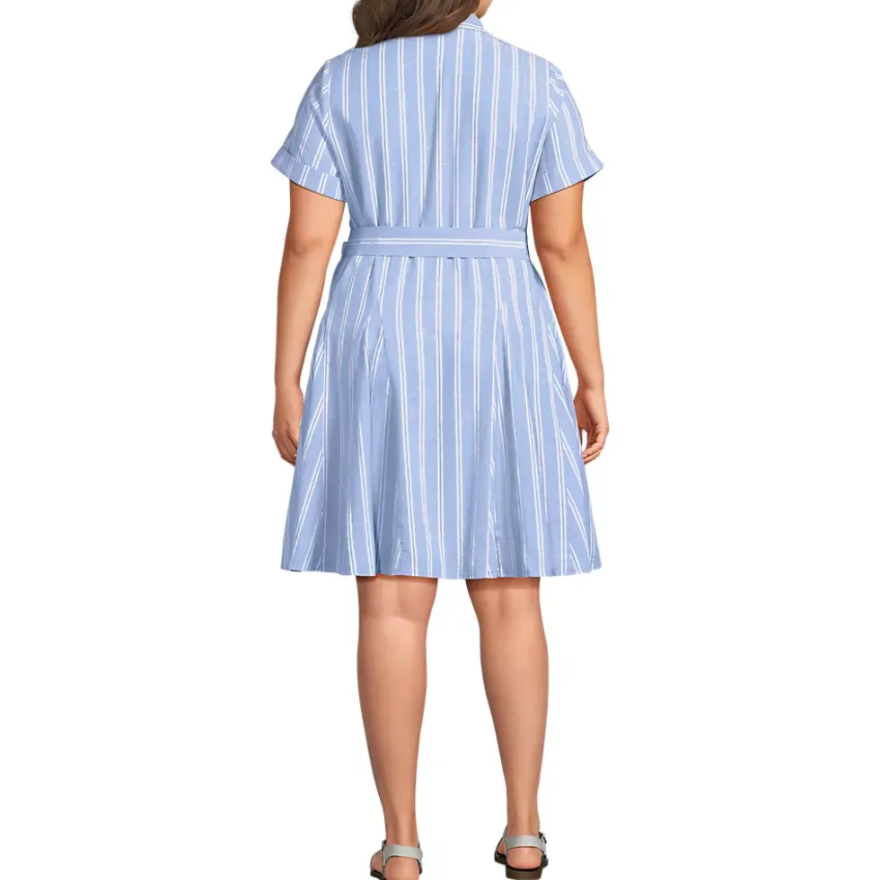 Women's Linen Blend Button Front Dress with Godets