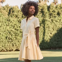 Women's Linen Blend Button Front Dress with Godets