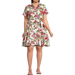 Women's Linen Blend Button Front Dress with Godets