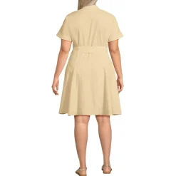 Women's Linen Blend Button Front Dress with Godets