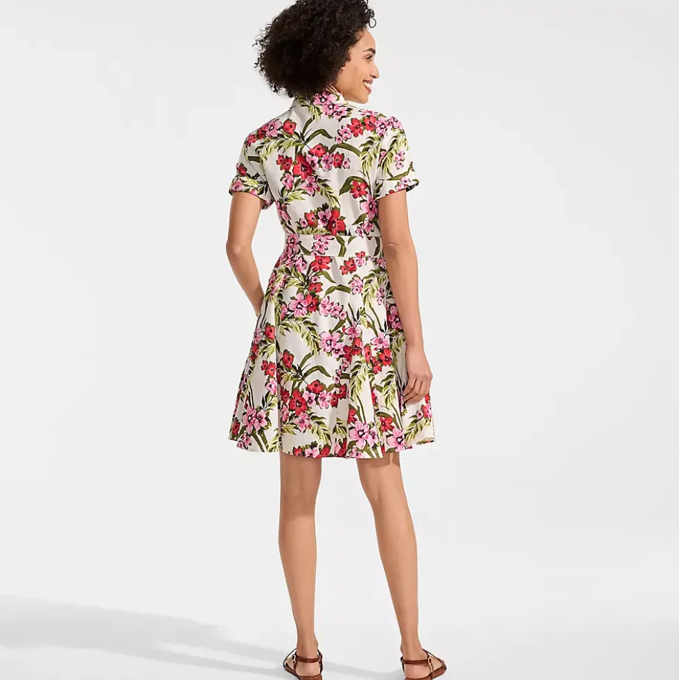 Women's Linen Blend Button Front Dress with Godets